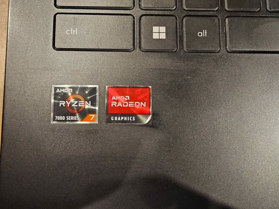 AMD Ryzen 7 7730U processor sticker with Radeon Graphics on laptop palm rest