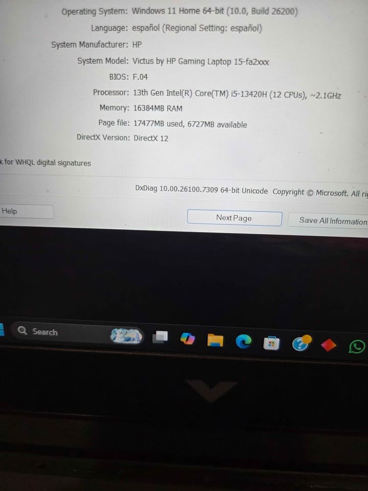 HP Victus Core I5 13420H System Information DxDiag