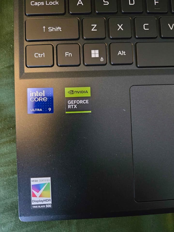 Intel Core Ultra 9 and NVIDIA GeForce RTX Acer Predator Neo 16S laptop stickers with VESA DisplayHDR True Black 500 certification
