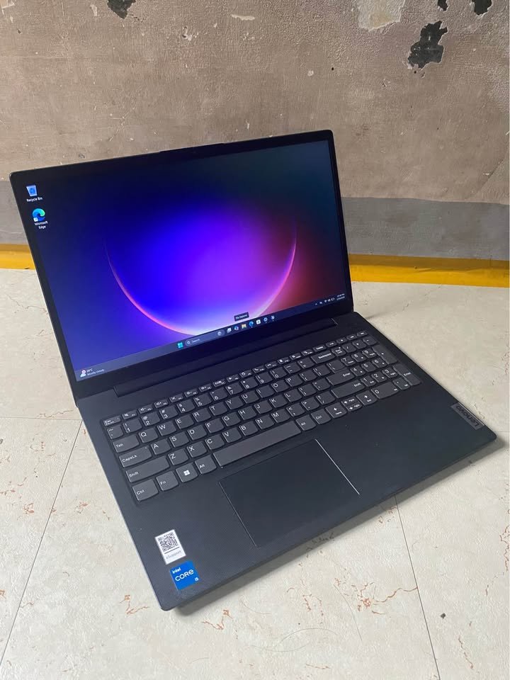 Front angle view of Lenovo V15 G4 Core i5 laptop showing keyboard and screen