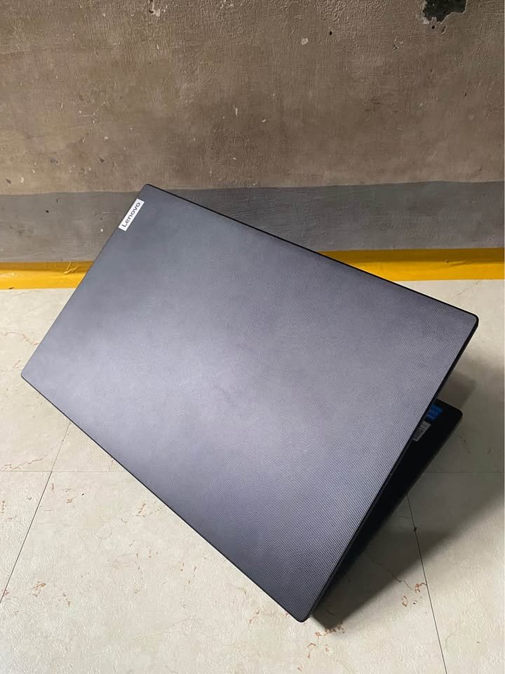 Rear angle view of Lenovo V15 G4 Core i5 laptop with textured top cover