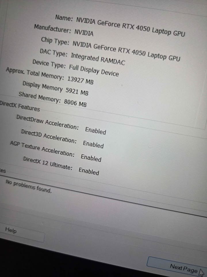 NVIDIA GeForce RTX 4050 Laptop GPU details showing 6GB VRAM and DirectX 12 Ultimate enabled