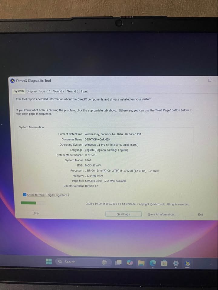 Screenshot of processor details and privacy shutter of Lenovo V15 G15