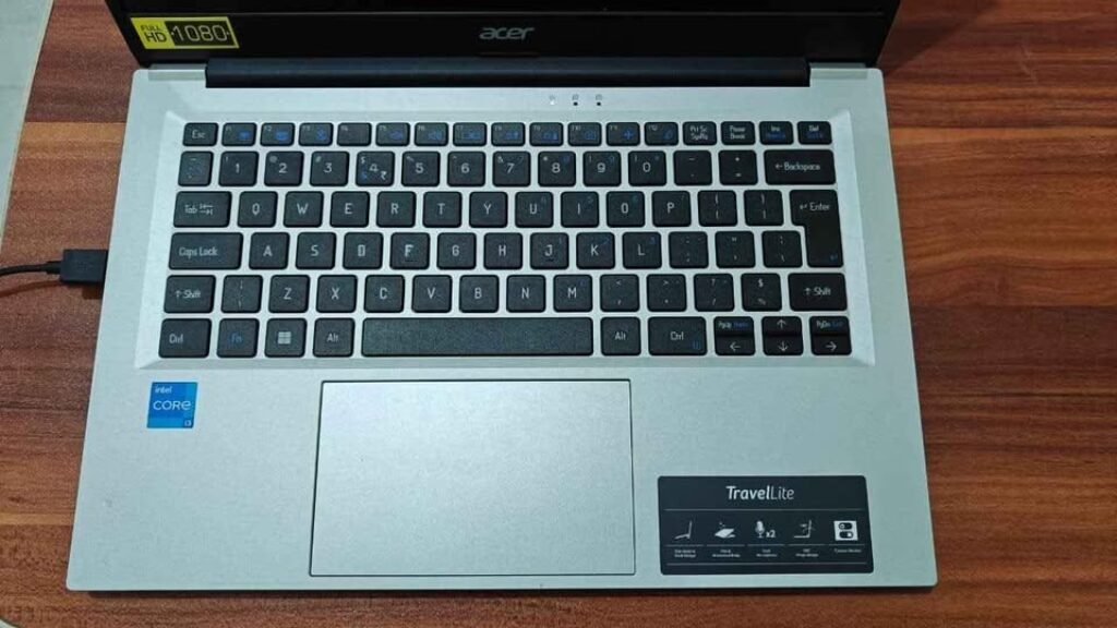Acer TravelLite keyboard layout close-up with full-size keys and touchpad