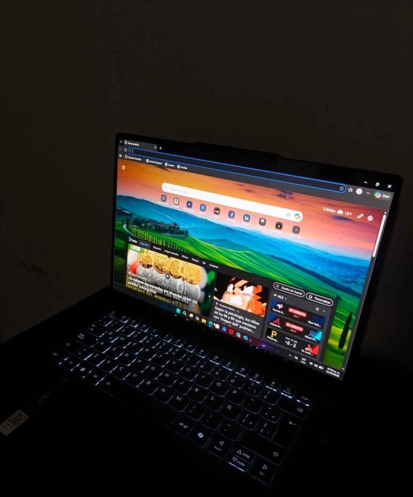Lenovo Yoga Slim 7 vibrant OLED Display and 
featuring an illuminated backlit keyboard