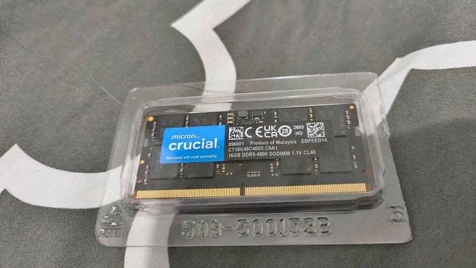 Close view of Crucial DDR5 16 GB Ram