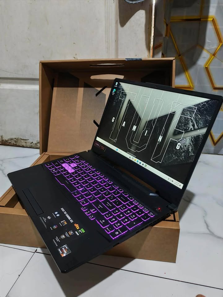 ASUS TUF Gaming A15 laptop showing its anti glare display from the right side